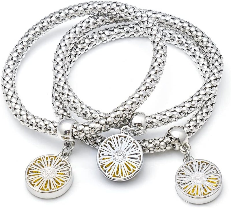 SILANER Crystal Charms Multilayer Bracelets - 3PCS Gold/Silver/Rose Gold Corn Chain Bracelet for Women, Tree of Life Heart Shaped Stretch Bracelet - Image 1